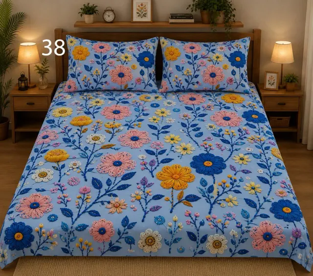 Blue Garden Bloom Bedsheet Set