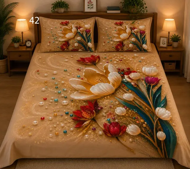 Golden Pearl Floral Bedsheet Set