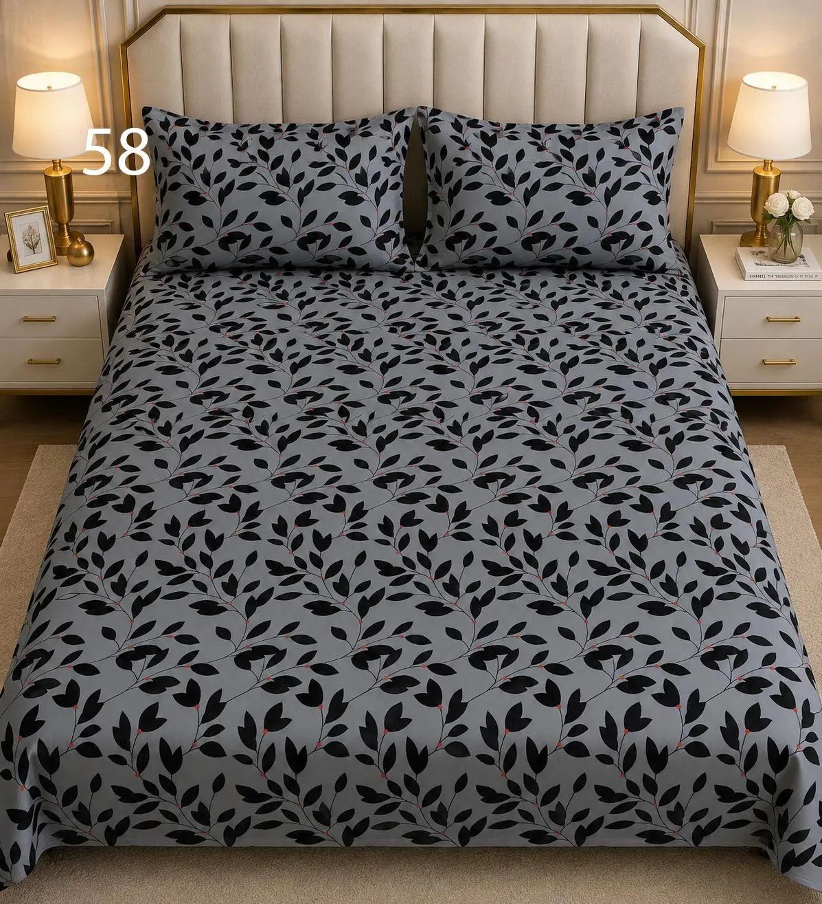 Grey Leaf Silhouette Bedsheet Set