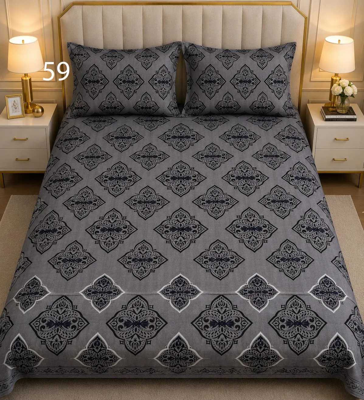 Grey Damask Diamond Bedsheet Set