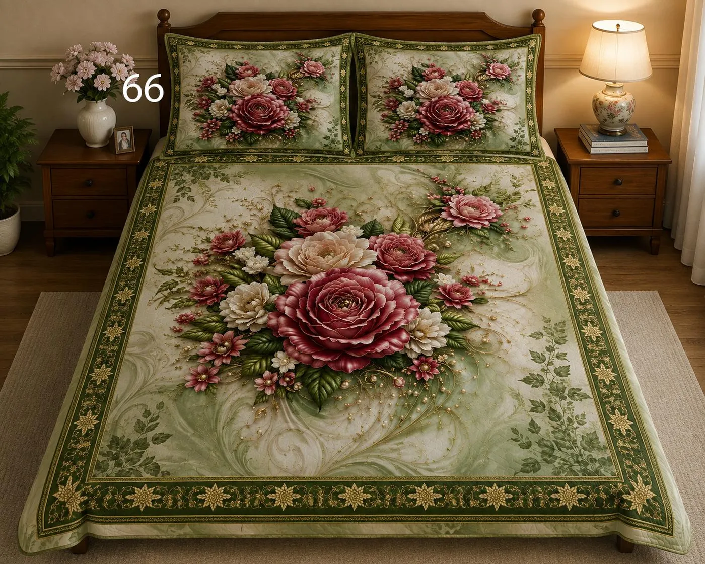 Sage Rose Bouquet Bedsheet Set