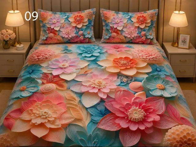 3D Pastel Bloom Bedsheet Set