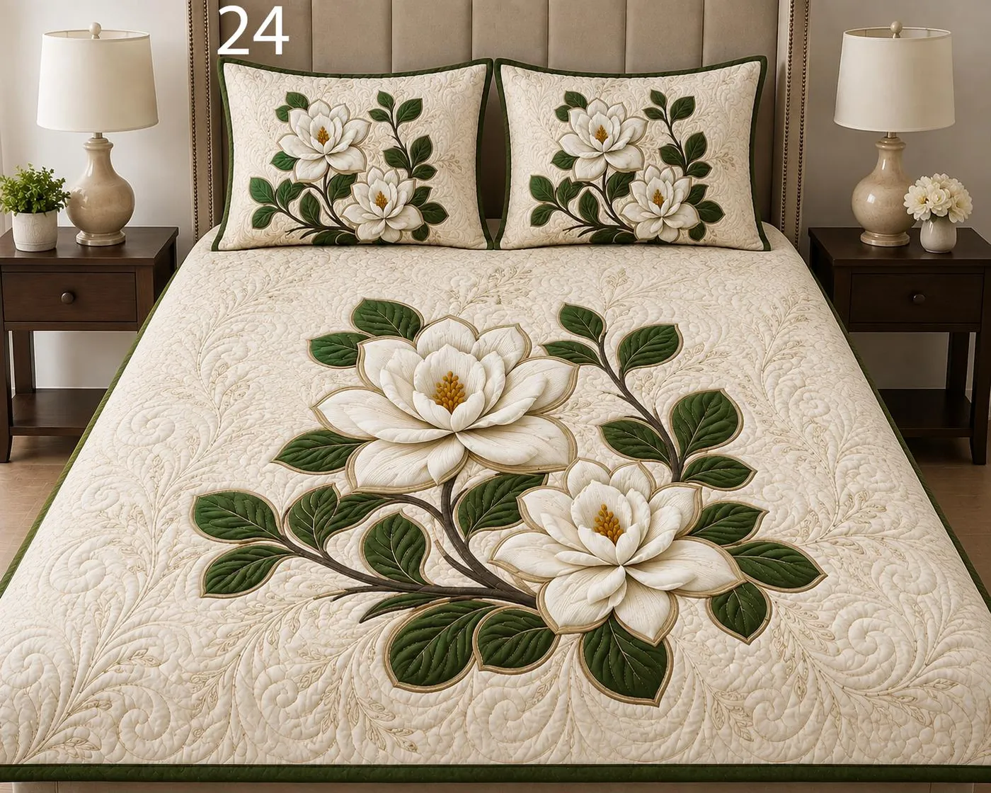 Ivory Magnolia Bedsheet Set