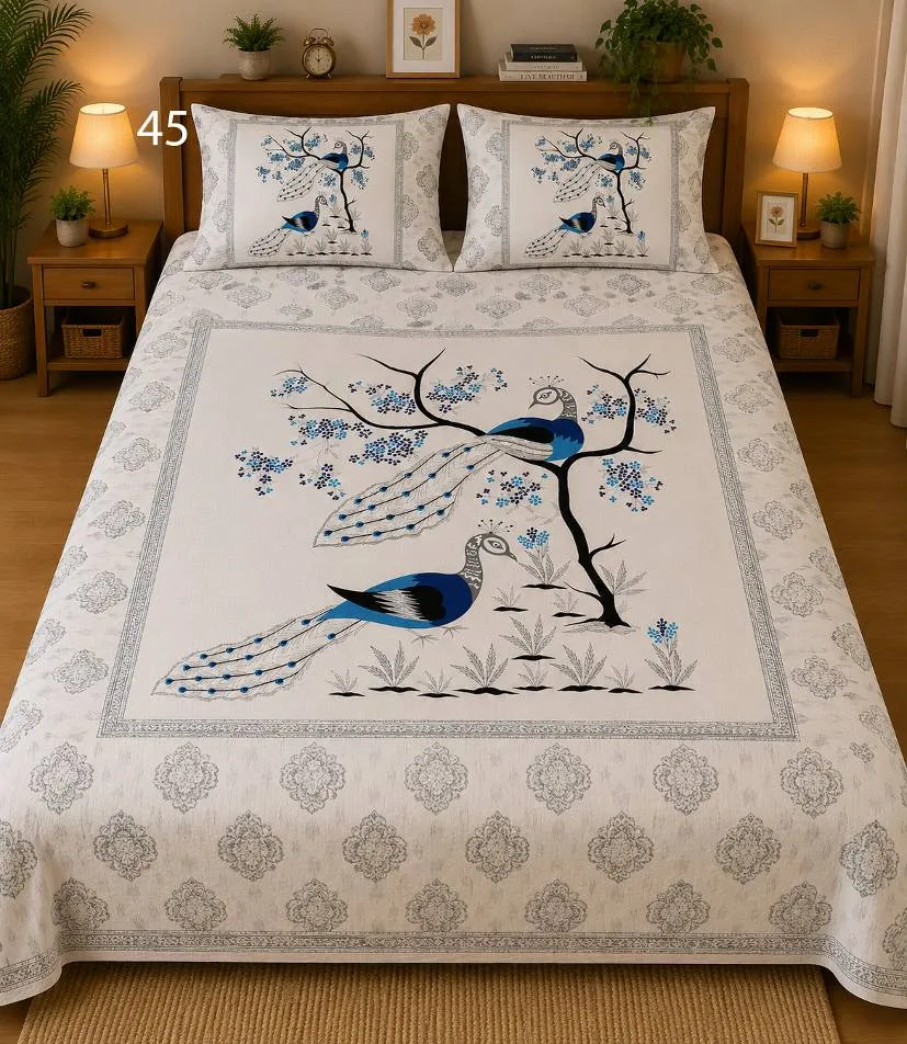 Blue Peacock Tree Bedsheet Set