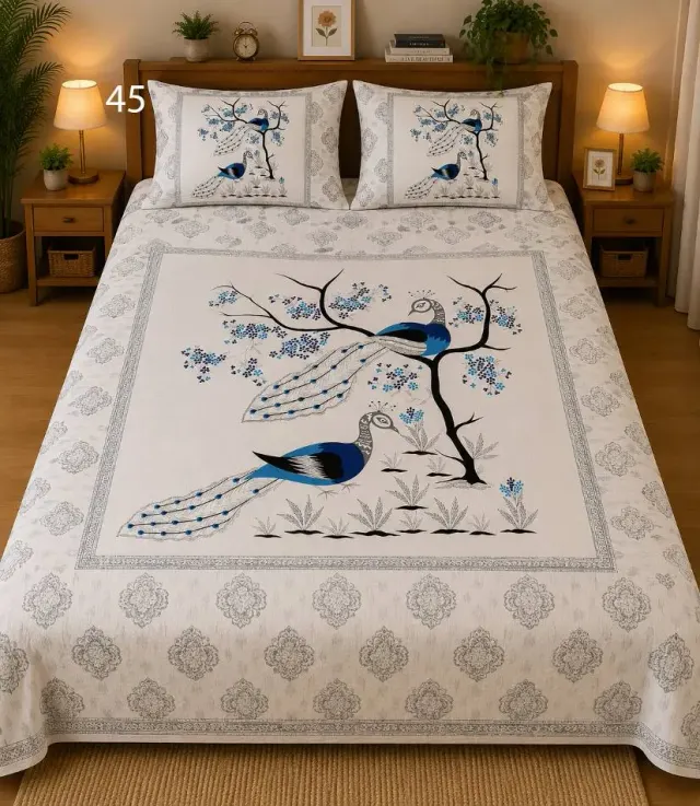 Blue Peacock Tree Bedsheet Set