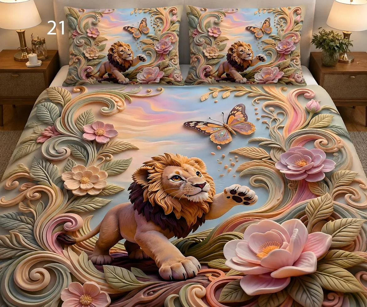 3D Lion Swirl Bedsheet Set